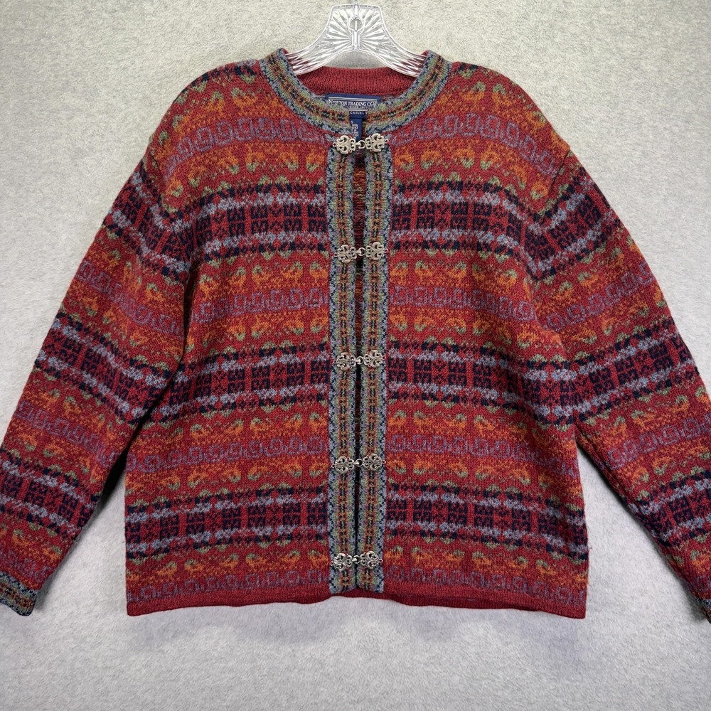 Vintage Newton Trading Co Cardigan Sweater Womens Small Wool Fair Isle Hong Kong